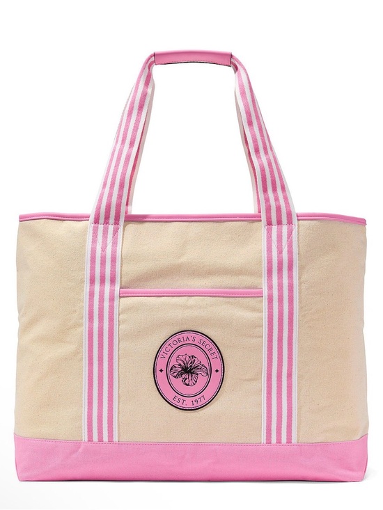 Victoria's Secret Handbags - Victoria's Secret Pink & Cream Canvas Tote Bag